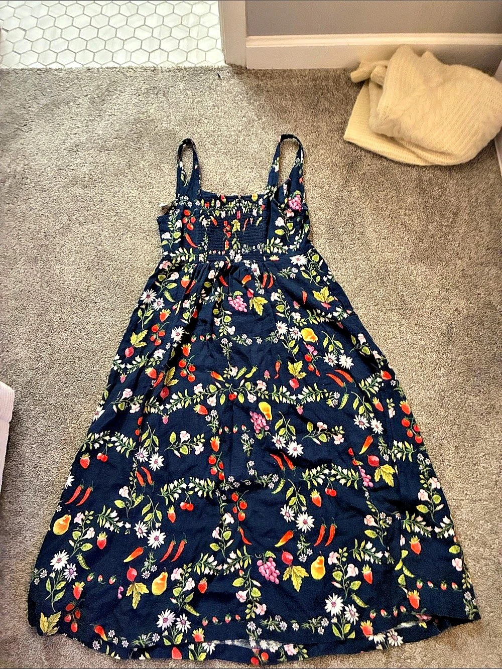 Old Navy Fit & Flare Tie-Front Midi Dress Floral Blue Medium
